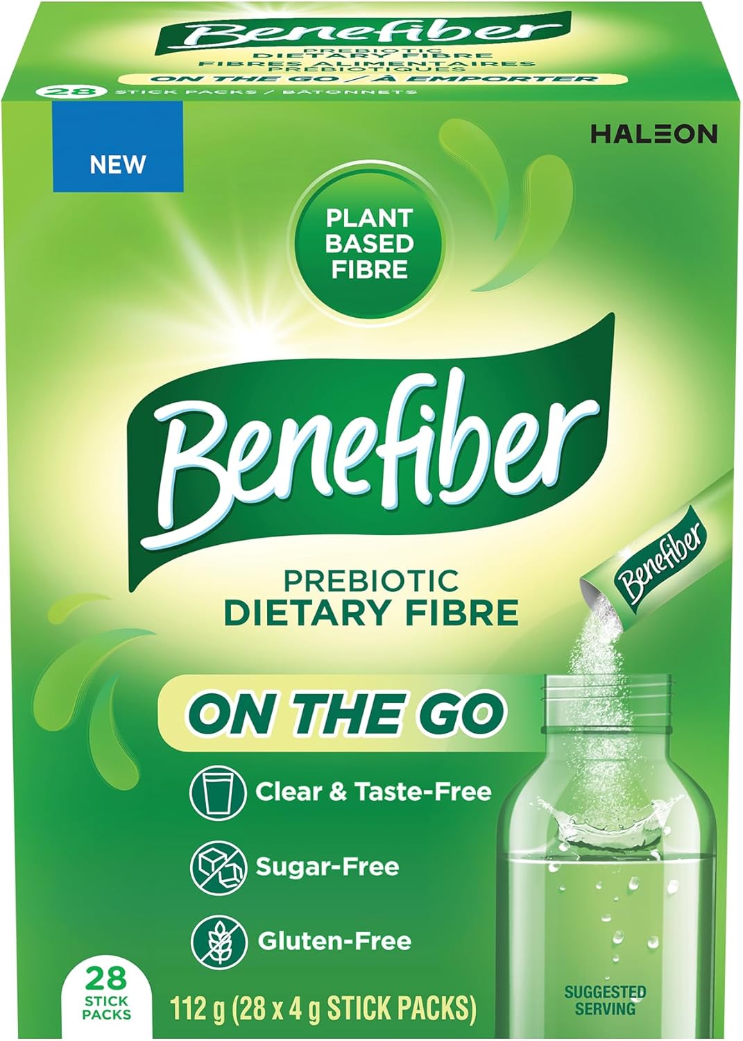 Benefiber On The Go Prebiotic Dietary Fibre Powder, Unflavoured, Stick Packs, Sugar-Free - (28 x 4 g Stick Packs)