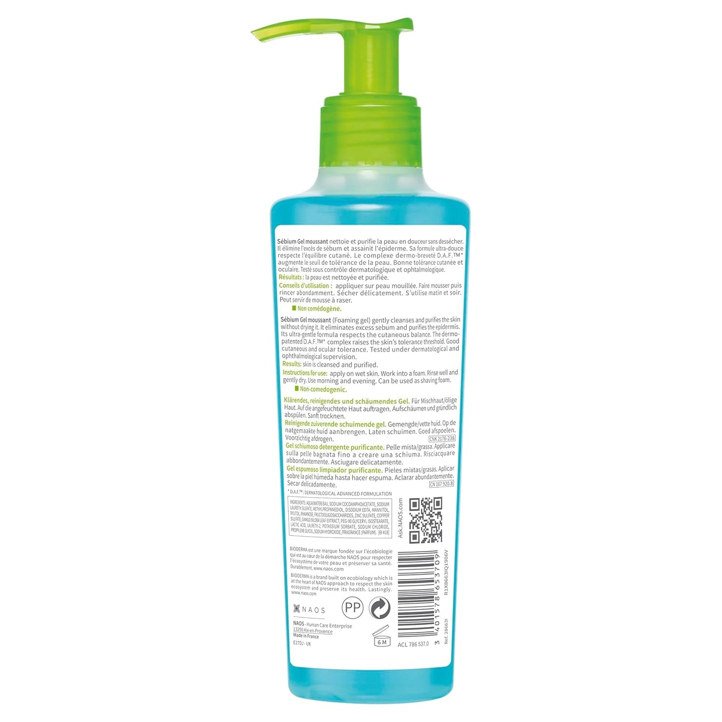 Bioderma Sébium 泡沫啫咖哩溫和潔面乳,卸妝潔面乳,適合混合性至油性肌膚,6.7 液體盎司