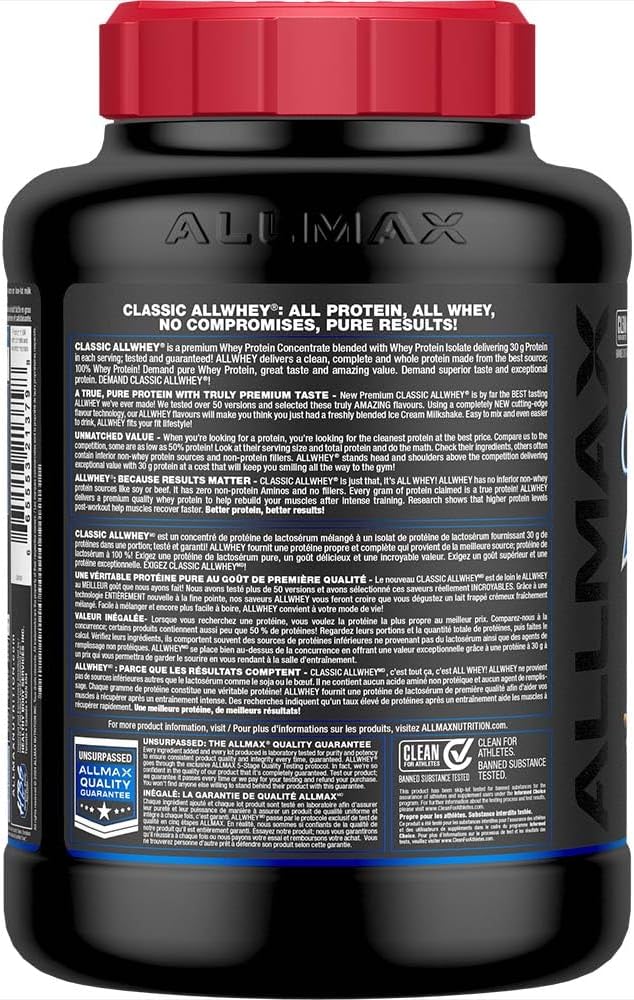 ALLMAX Classic ALLWHEY,花生酱 - 5 磅 - 每勺 30 克蛋白质 - 不含麸质