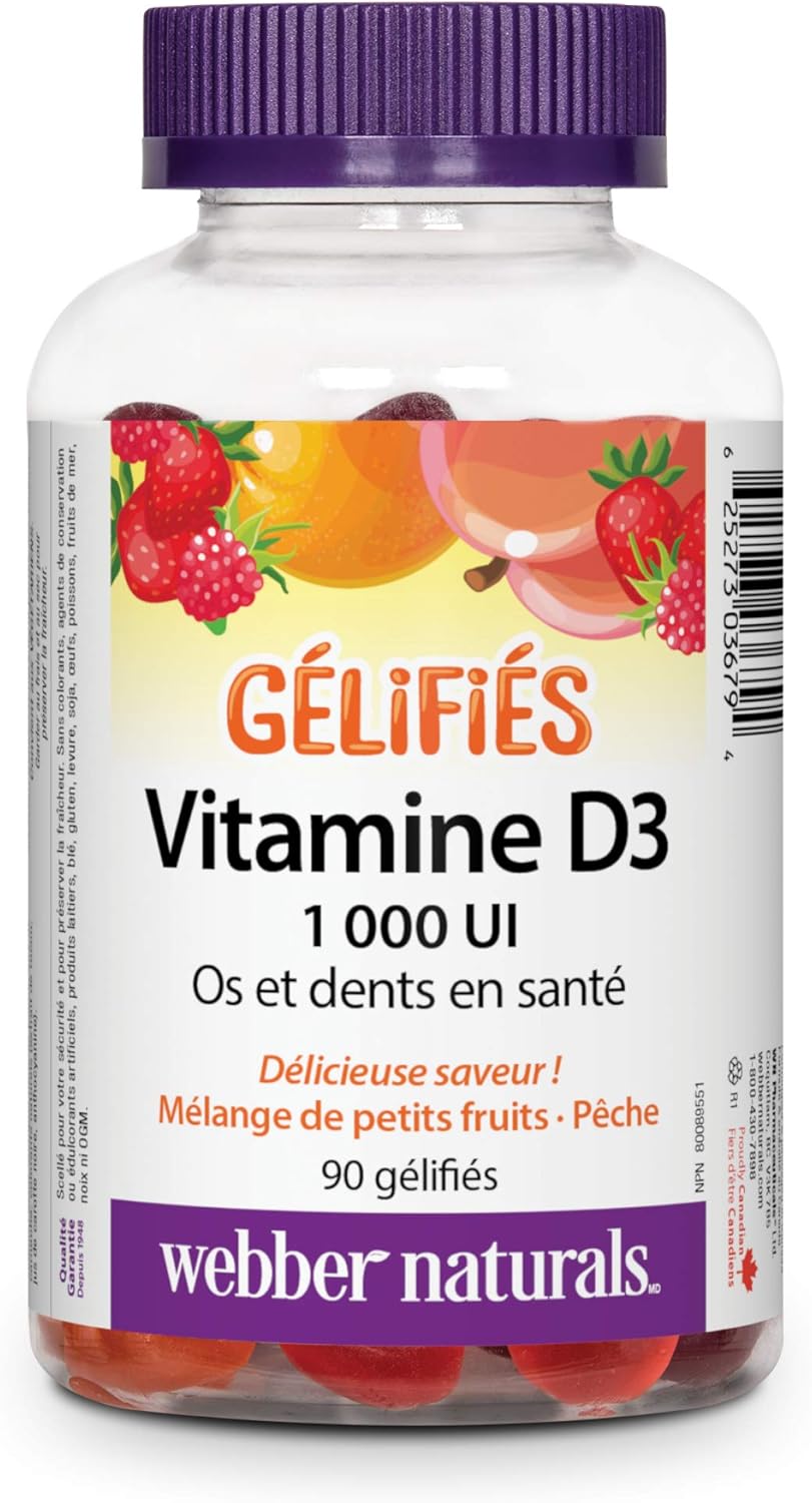 Webber Naturals 维生素 D3 1000 IU,90 粒软糖,有助于骨骼和牙齿健康,保持身体健康