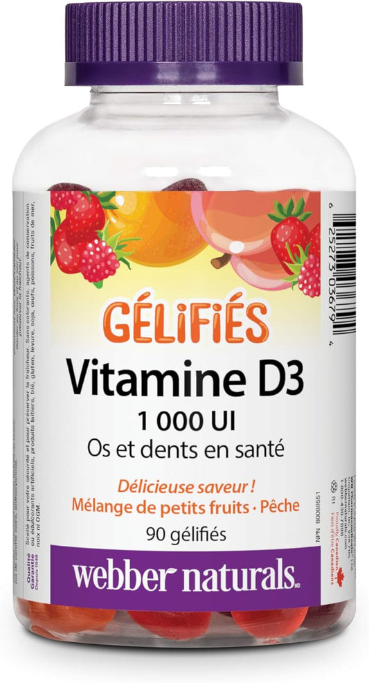 Webber Naturals 维生素 D3 1000 IU,90 粒软糖,有助于骨骼和牙齿健康,保持身体健康