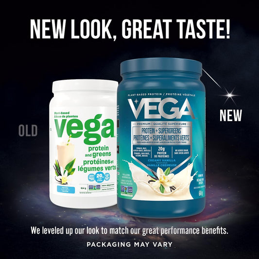 Vega Protein and Greens 香草味(21 份)植物蛋白粉加蔬菜,纯素,非转基因,豌豆蛋白,男女适用,614 克(包装可能有所不同)
