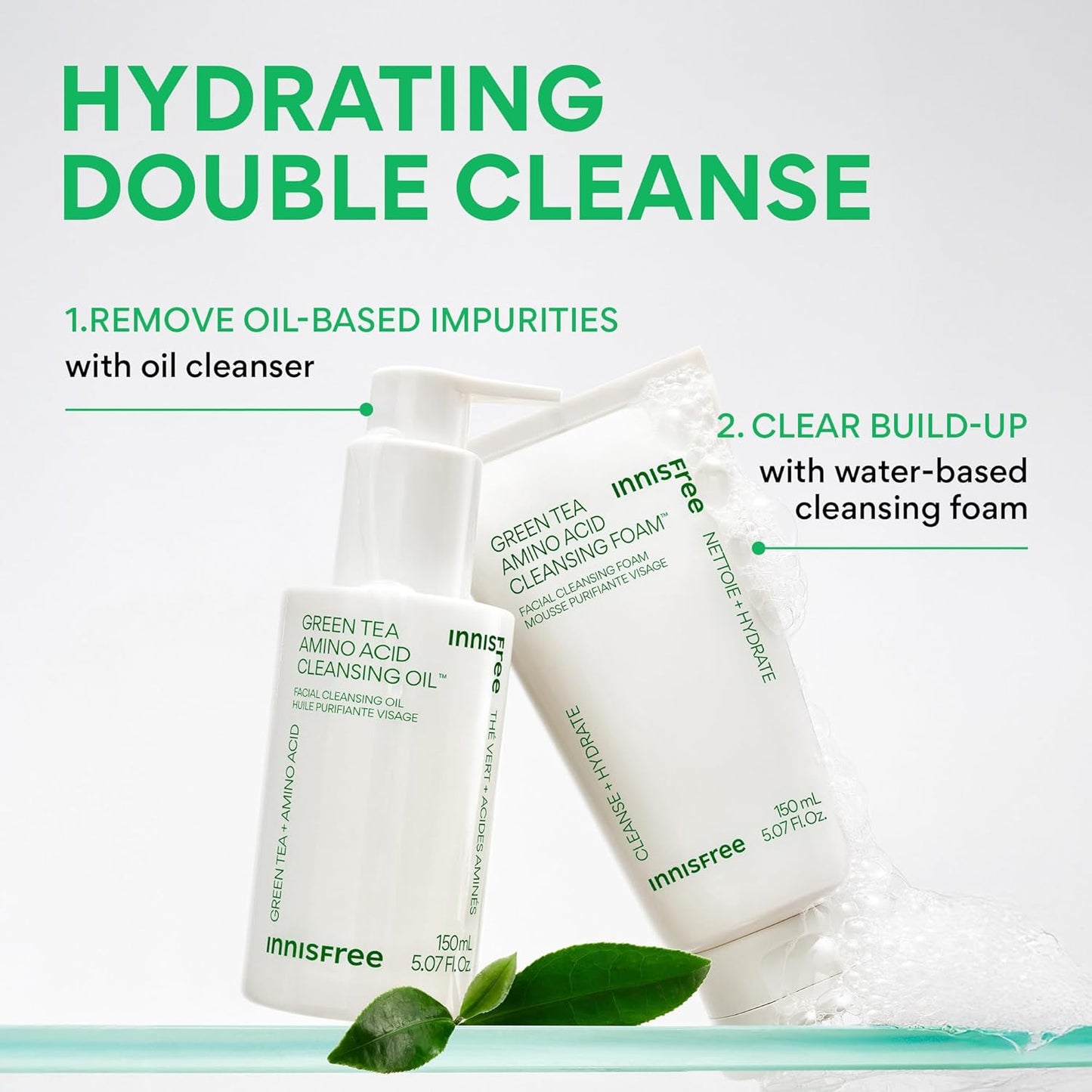 innisfree Green Tea Amino Acid Cleansing Oil, Hydrating Korean Face Wash with Jojoba, Makeup Remover, Sunscreen Dissolving Formula