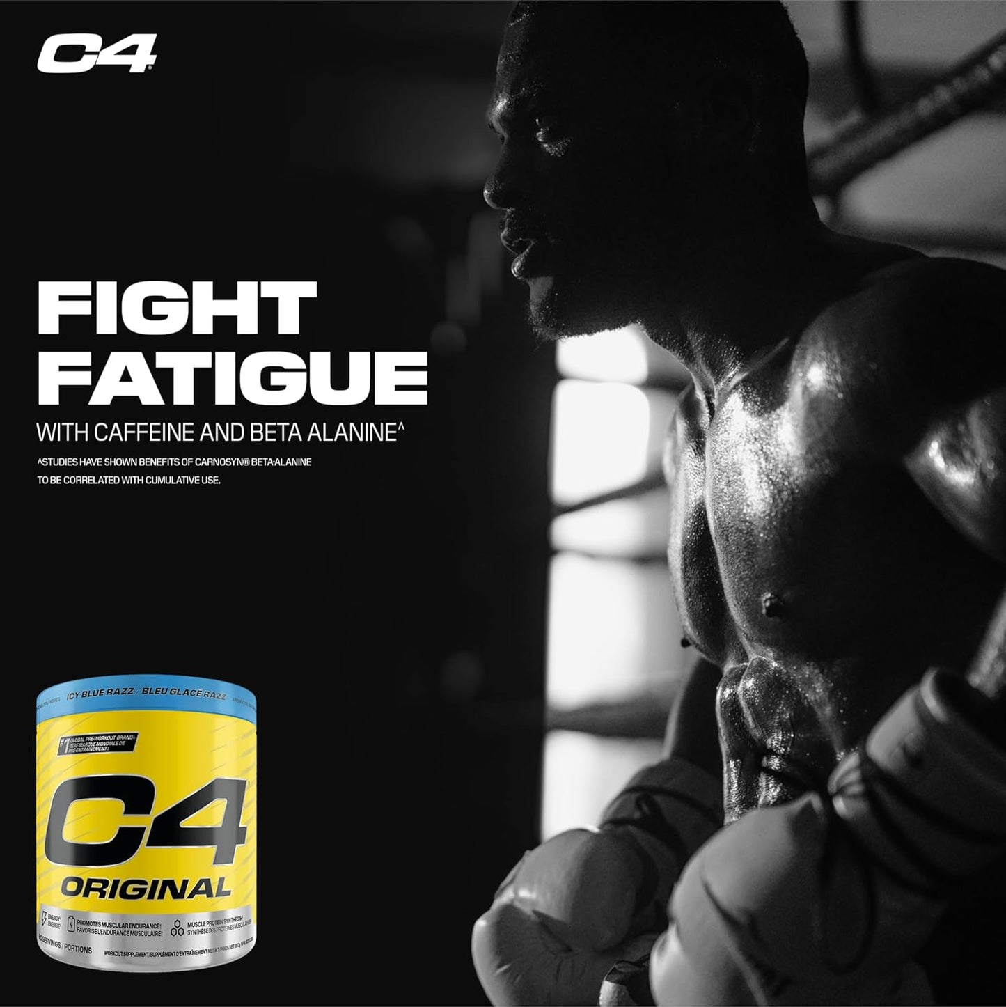 Cellucor C4 原廠運動前粉 - 男女適用無糖運動前能量 - 150 毫克咖啡因、β-丙氨酸、肌酸 - Icy Blue Razz,60 份