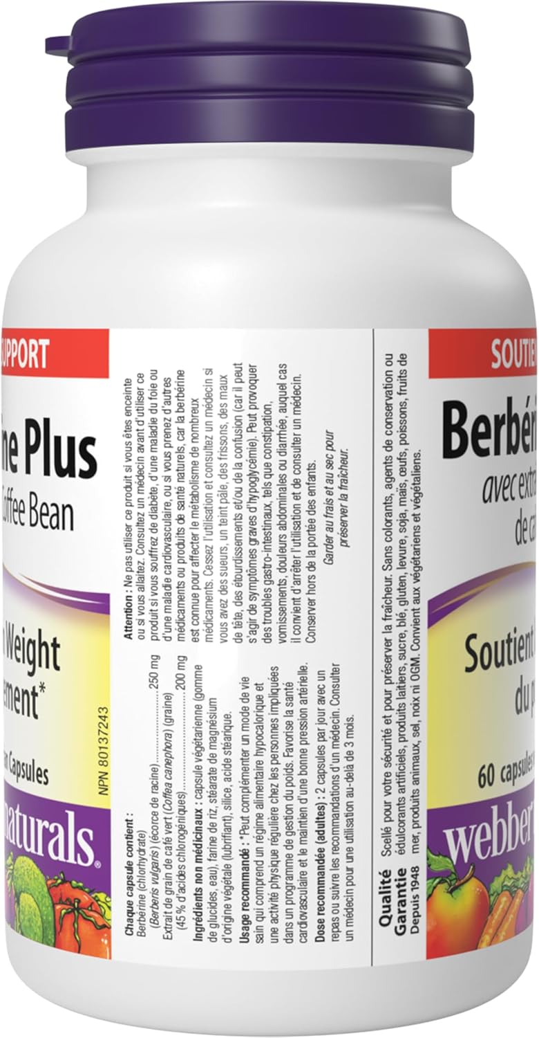 Webber Naturals Berberine Plus 綠咖啡豆膠囊,60 粒,支持健康體重管理,純素