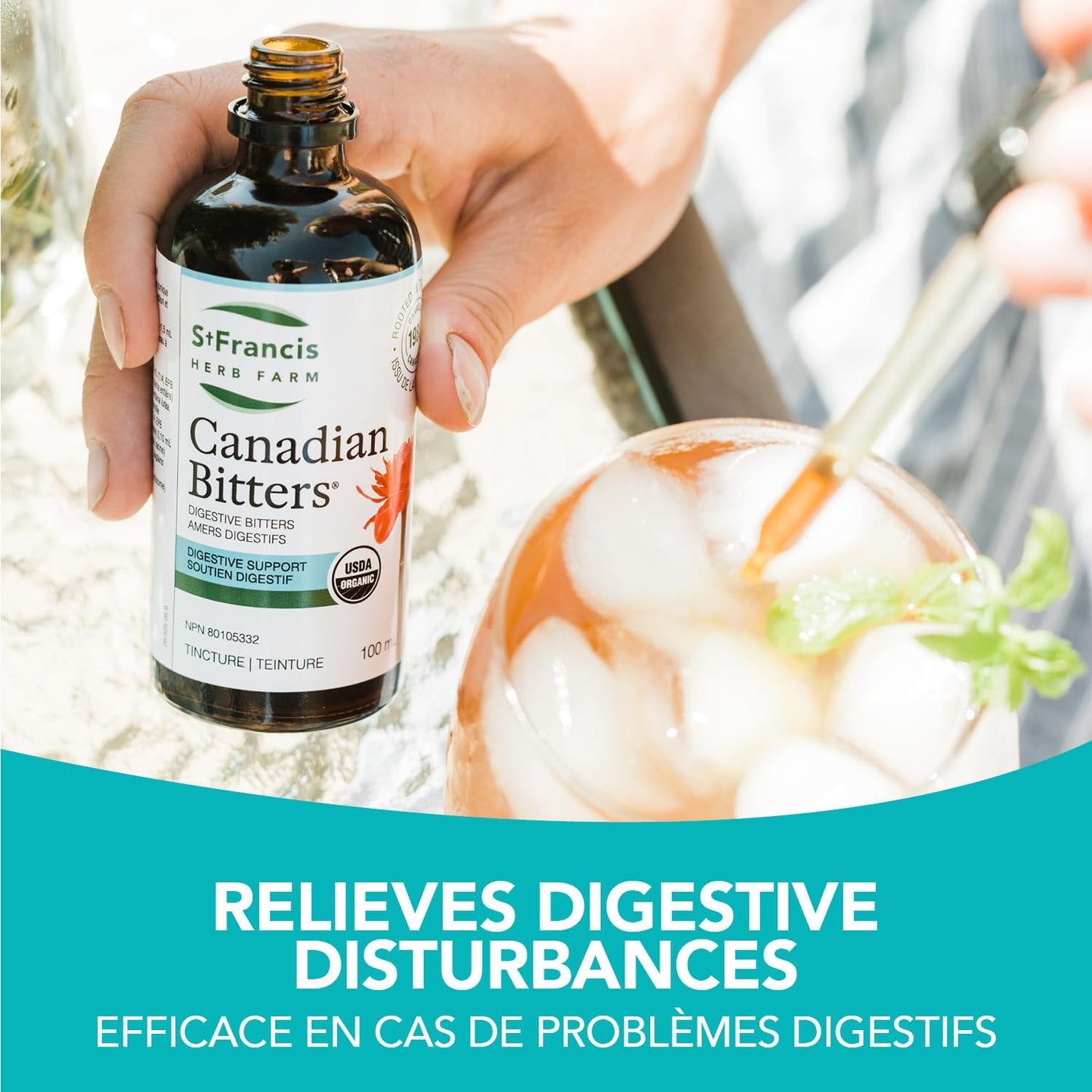 圣弗朗西斯草药农场加拿大苦味酒 (100ml) 天然缓解胃部不适、胃灼热和腹胀 (1 酊剂) 有机认证,不含转基因成分,不含麸质,纯素,素食,加拿大制造,1988 年