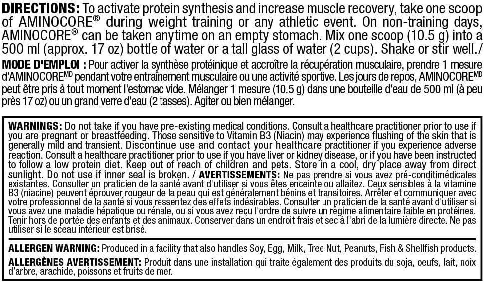 Allmax Aminocore 粉红柠檬水 945 克 & 营养 - Aminocore BCAA - 8 克 BCAA - 100% 纯支链氨基酸 - 无麸质 - 菠萝芒果味 - 945 克