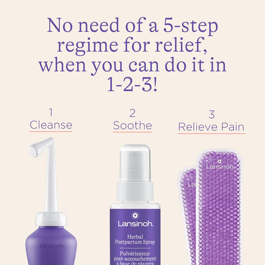 Lansinoh 产后必备套装,包含倒置会阴瓶、草药会阴喷雾、可重复使用的会阴冰袋和冰袋