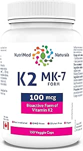 Nutrimed Naturals - K2 MK-7 形式,150 粒膠囊,150 天用量 - 100 微克 K2 維生素補充劑 - 心臟健康、心血管健康和血液凝固 - 經第三方測試 - 加拿大配製和製造