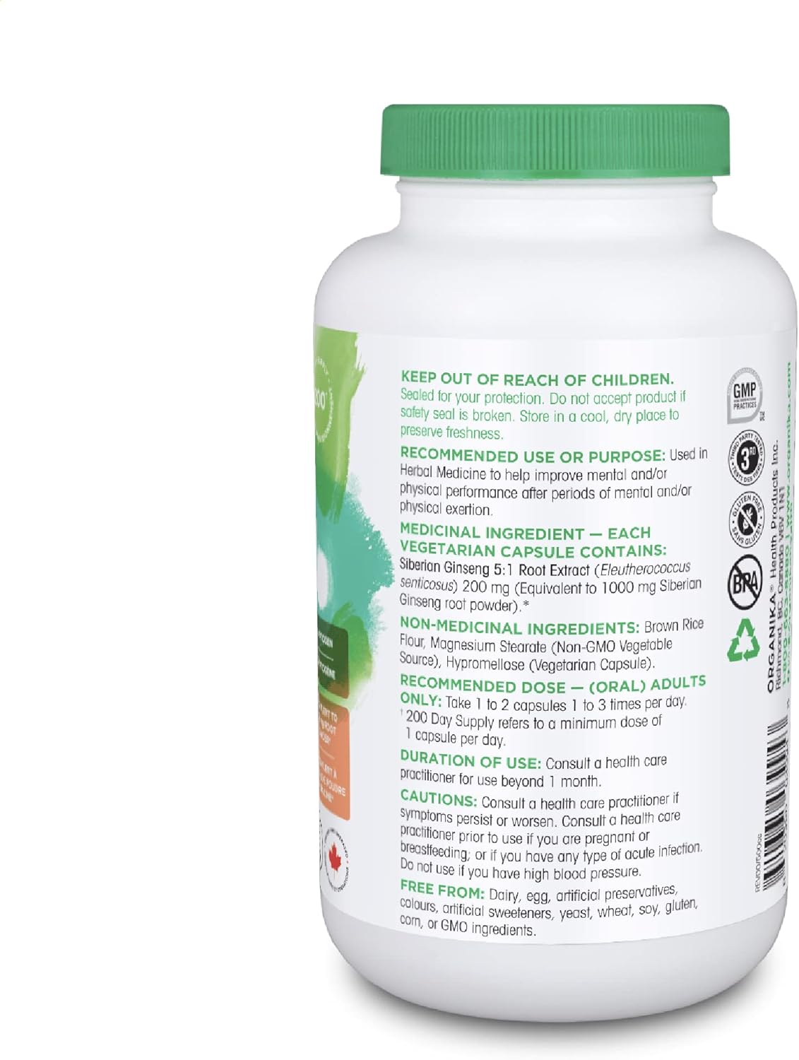 Organika Siberian Tiger Ginseng 200mg- Eleutherococcus Senticosus- Adaptogenic, Immune Support, Fatigue Support- 200caps