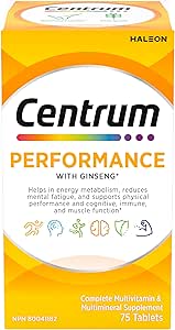 Centrum Performance 複合維生素/礦物質補充劑,適用於男性和女性,含人參,75 片(包裝可能有所不同)