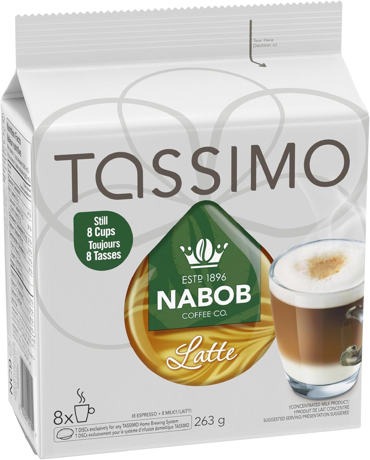 Tassimo Nabob 拿铁咖啡单份 T 盘,8 片装
