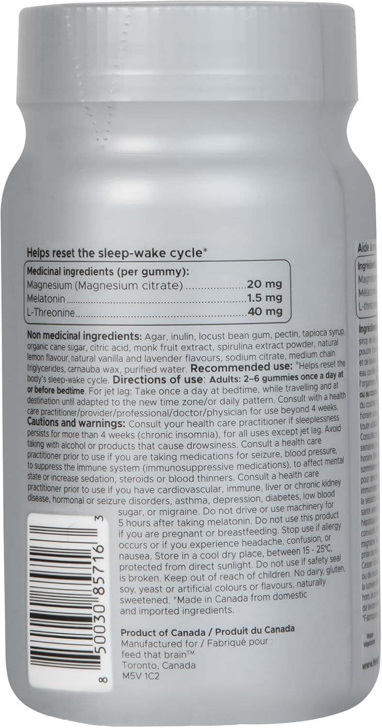 大脑睡眠软糖,含褪黑激素、镁和 L-苏氨酸(柑橘味),60 块无麸质素食软糖