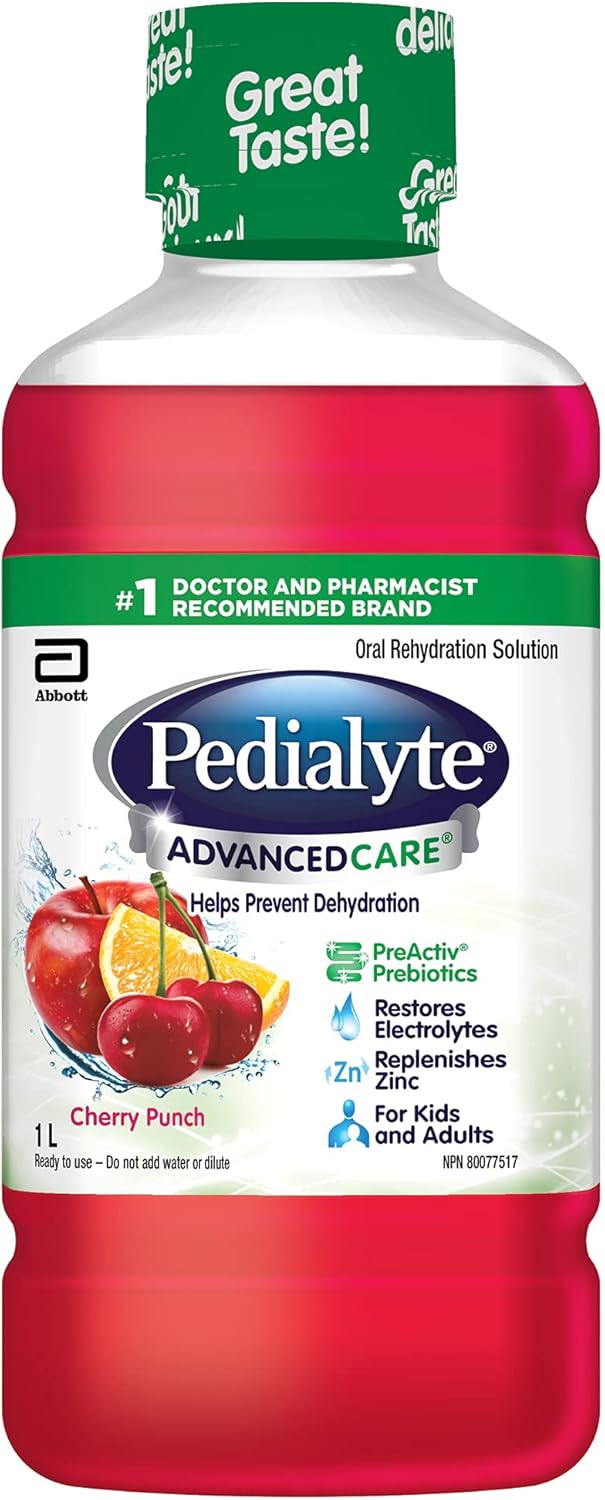 Pedialyte AdvancedCare, Electrolyte Oral Rehydration Solution, Cherry Punch, 1-L Bottle