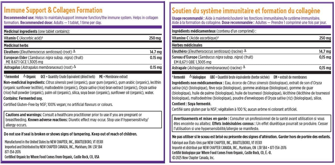 New Chapter 维生素 C + 接骨木果,含发酵维生素 C/全食物草本 + 胶原蛋白保护,30 片(1 包)