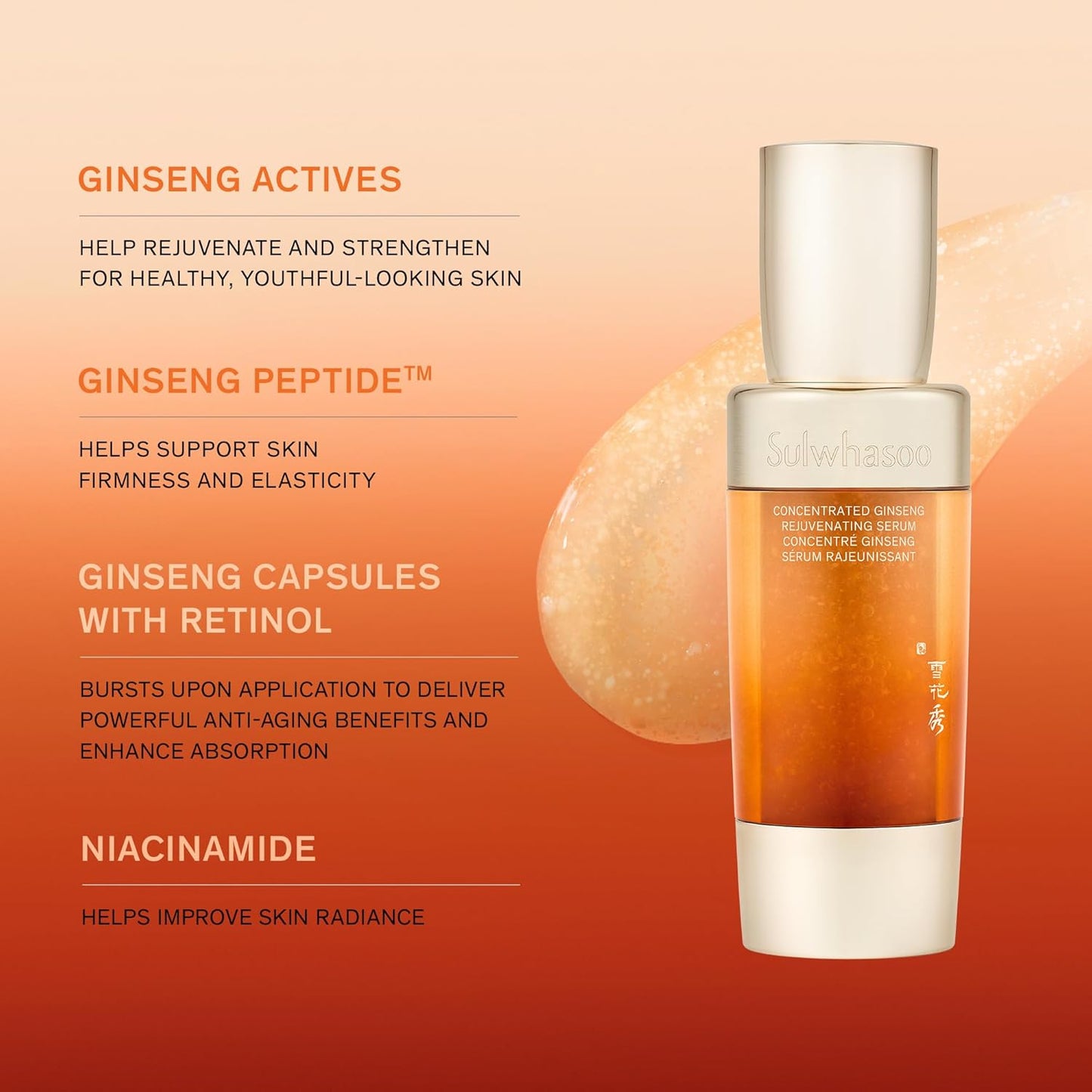Sulwhasoo Concentrated Ginseng Rejuvenating Serum- Ginseng & Peptide Anti-Aging Serum with Niacinamide, Retinol, Vitamin B5 & Hyaluronic Acid for Wrinkles & Hydration, 1.01 fl. oz.(Packaging May Vary)
