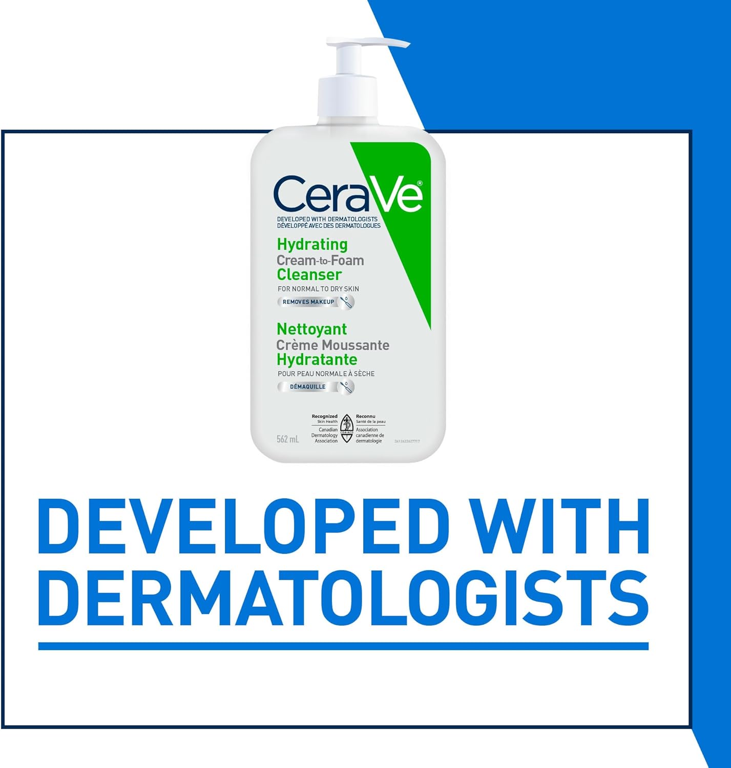 CeraVe Hydrating Cream-to-Foam Face Cleanser, One-Step Face Wash With Hyaluronic Acid & Amino Acid Complex, Gently Cleanses Skin, Non-Comedogenic, Fragrance-Free, Normal to dry skin, 562mL