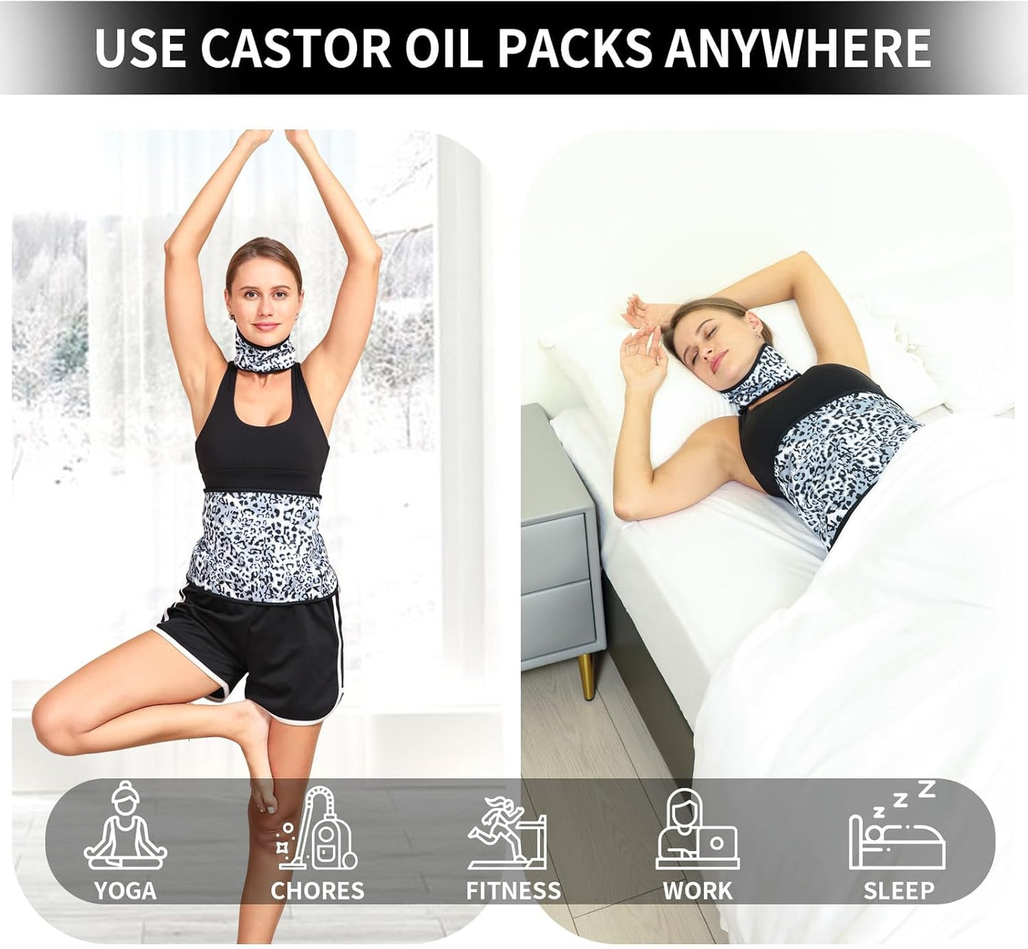 KANAV 2 件装蓖麻油腰颈包 - 可重复使用有机棉法兰绒蓖麻油包,用于肝脏排毒、甲状腺便秘、失眠和炎症(不含油)