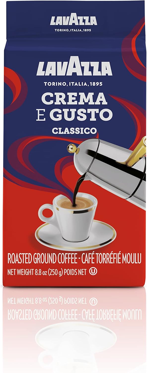 Lavazza Espresso Rossa 研磨咖啡,250 克(包装可能有所不同)和 Lavazza Crema E Gusto Classico 烘焙研磨咖啡,8.8 盎司(1 包)