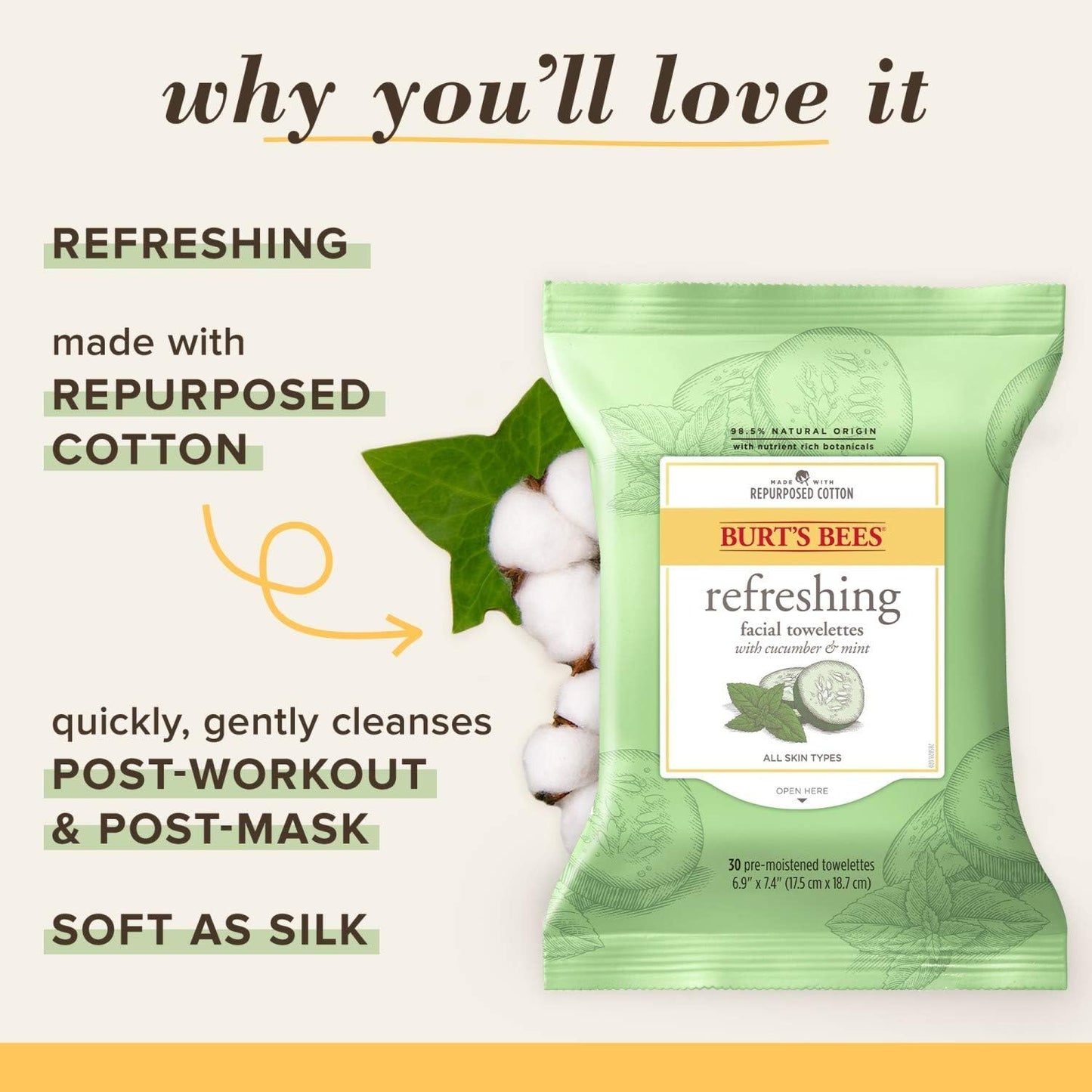 Burts Bees 黃瓜薄荷潔面濕紙巾(男女通用)30片裝