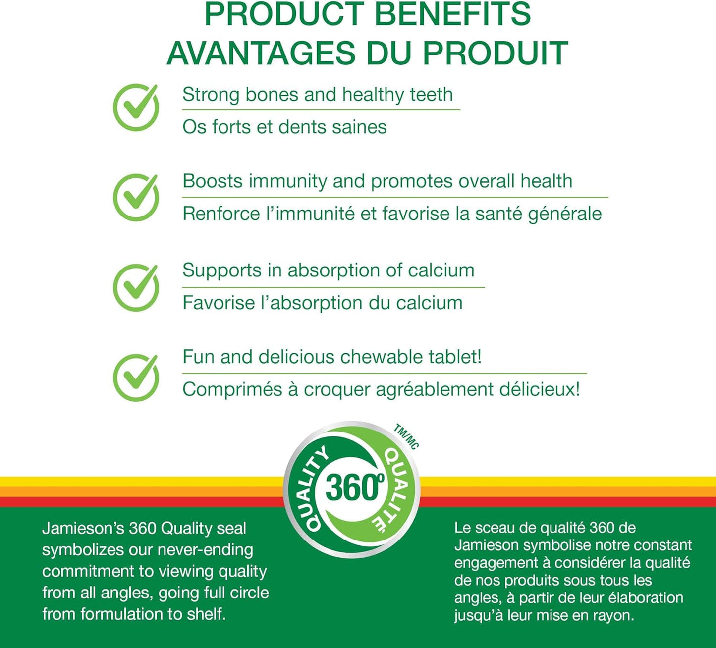 Jamieson 咀嚼维生素 D3 1000 国际单位,热带水果口味,支持免疫健康,强健骨骼和牙齿。素食,非转基因,无麸质,无人工香料和色素,100 粒,加拿大制造