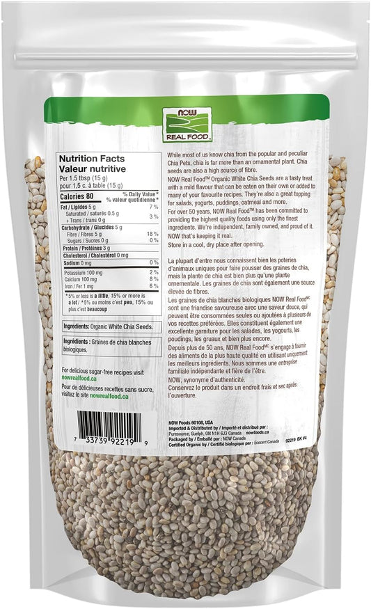 NOW Real Food,有機白奇亞籽,必需脂肪酸和纖維來源,非基因改造認證,400克