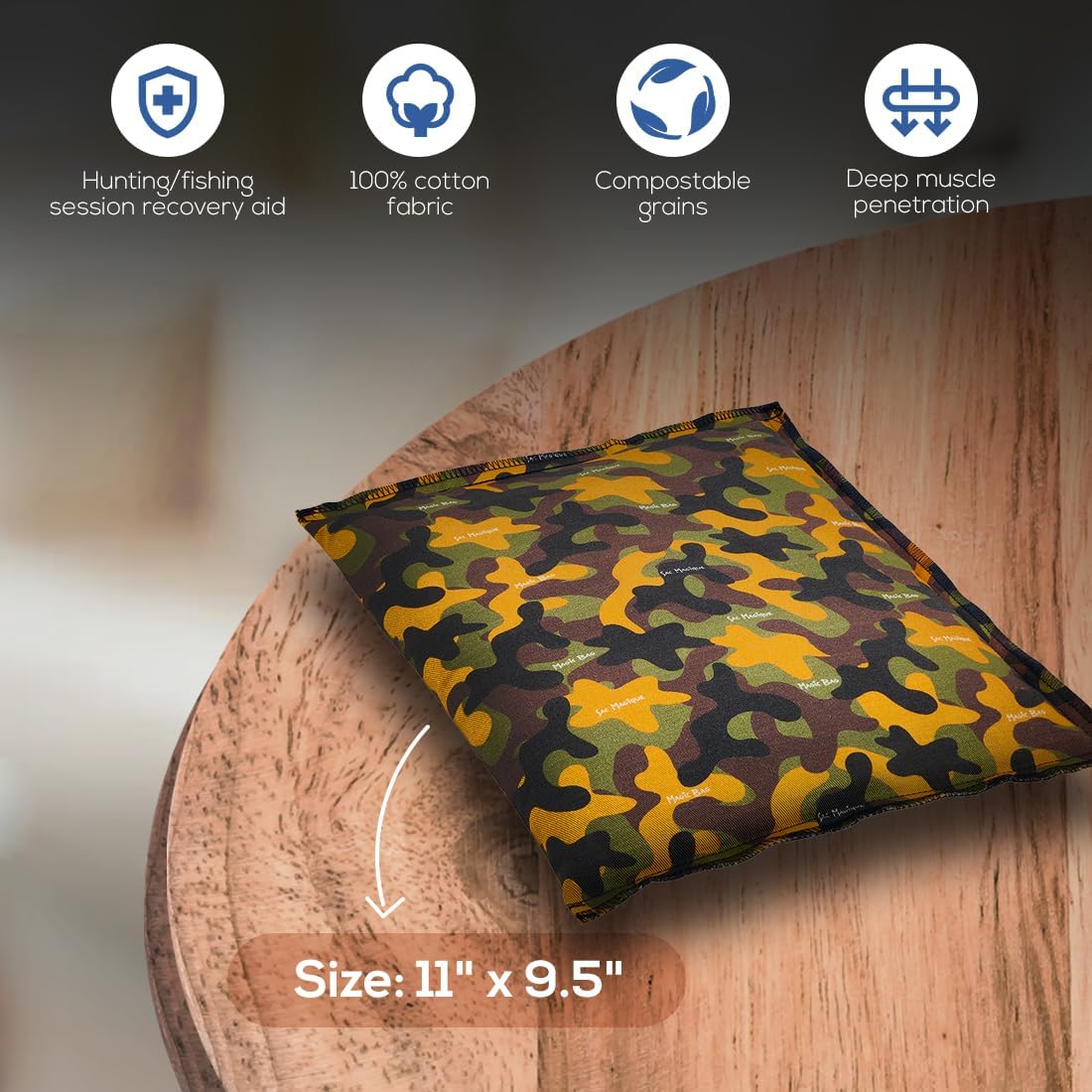 原廠魔法包限量版迷彩熱敷袋,冷熱療法,緩解下背部和肩部疼痛,無線冷熱敷,28 x 24 公分(11 吋 x 9.5 吋)