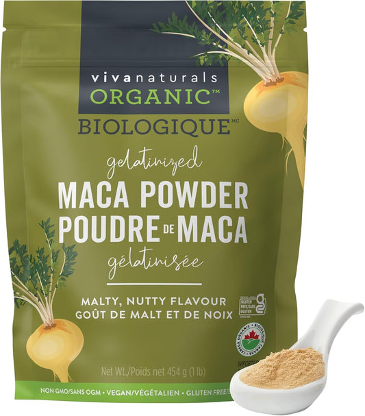 Viva Naturals 有機瑪卡粉,1磅(16盎司) - 有機糊化瑪卡根粉 - 純素和猶太潔食認證秘魯瑪卡超級食品 - 有機認證、無麩質和非基因改造 - 可重複密封包裝