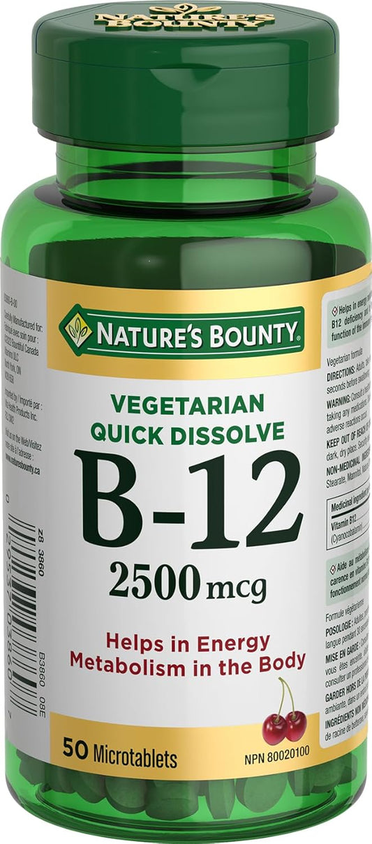 Nature's Bounty 維生素 B12 補充劑,支持能量代謝,2500 微克,50 片微片
