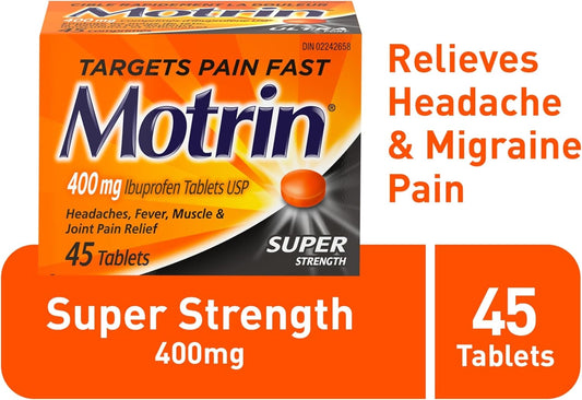 Motrin 超强效片剂,缓解痛经、头痛、背痛,布洛芬 400 毫克,45 片