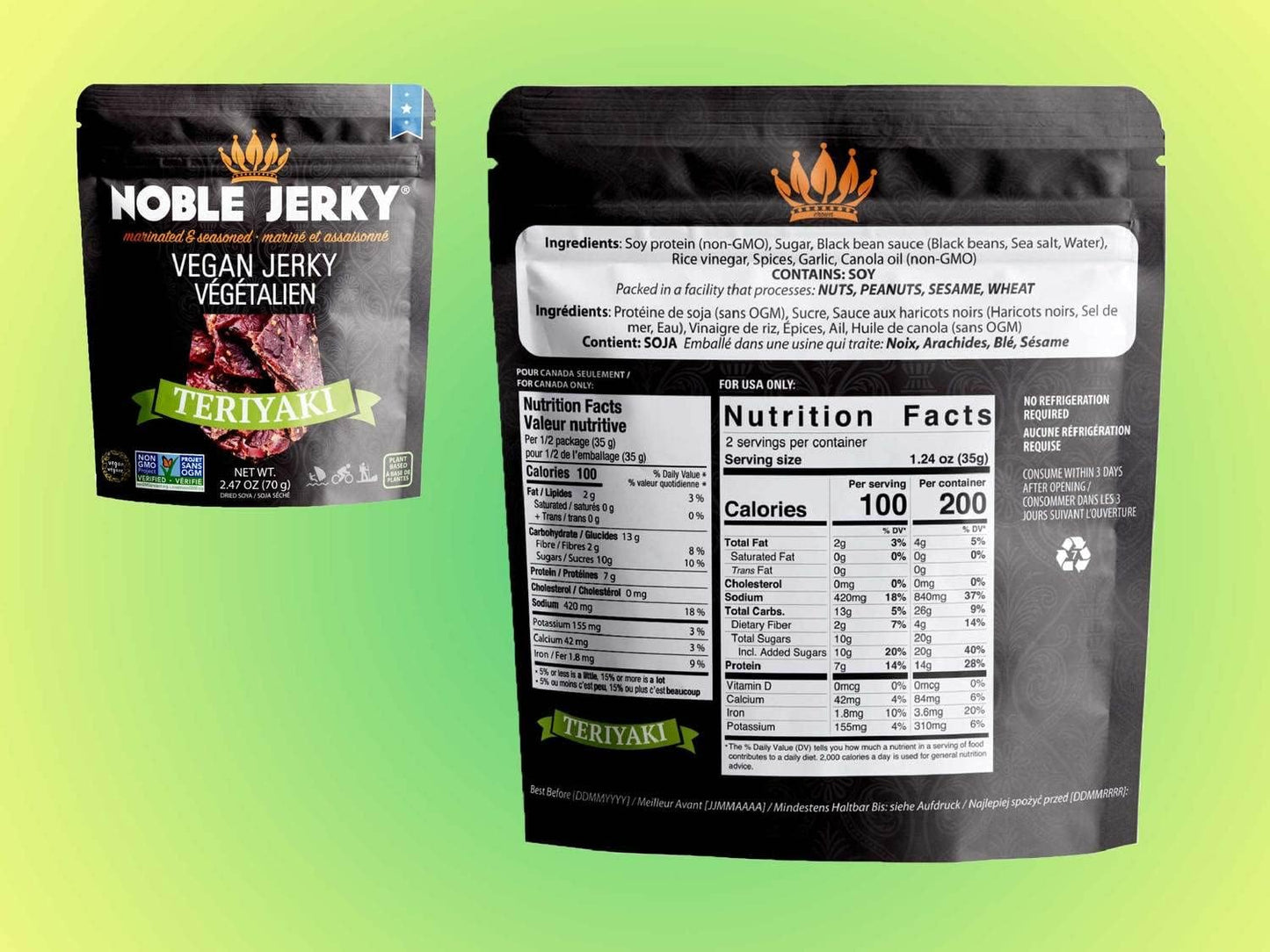 Noble Jerky – Vegan Jerky Variety Pack, Plant-Based Protein Snack, 14g Protein Per Bag, Vegetarian, Non-GMO, Healthy Snack, 5 Pack (70g Bags, Teriyaki, Chipotle, Original, BBQ, Hickory)
