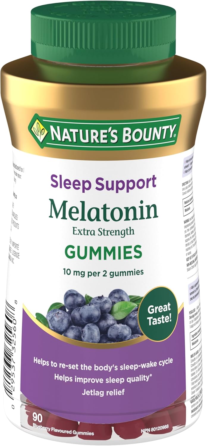 自然之宝褪黑素软糖,有助于更快入睡,增加总睡眠时间,减少时差影响并重置睡眠觉醒周期,蓝莓味,225 克