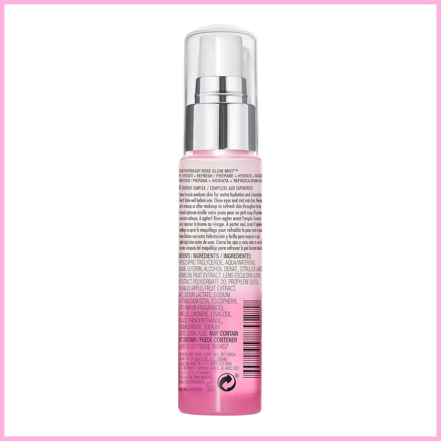 REVLON PhotoReady Rose Glow Face Primer Prep Hydrate Refresh Spray with Sheer Coverage Infused with Nourishing Oils And Super Fruit Complex 1.2 fl. Oz/ 36ml, Mist, 1 Count