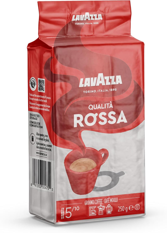 Lavazza Qualita Rossa 研磨咖啡混合袋,濃縮咖啡中度烘焙,12 x 250 克磚 - 適合製作咖啡、拿鐵、卡布奇諾等 - 3 公斤研磨咖啡