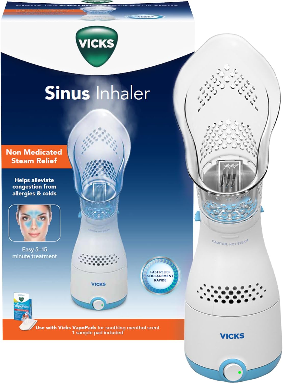 Vicks VIH200CV1 Corded Personal Sinus Steam Inhaler, Non-Medicated Steam Relief for Cough and Nasal Congestion from Colds, Seasonal Allergies and Sinusitis