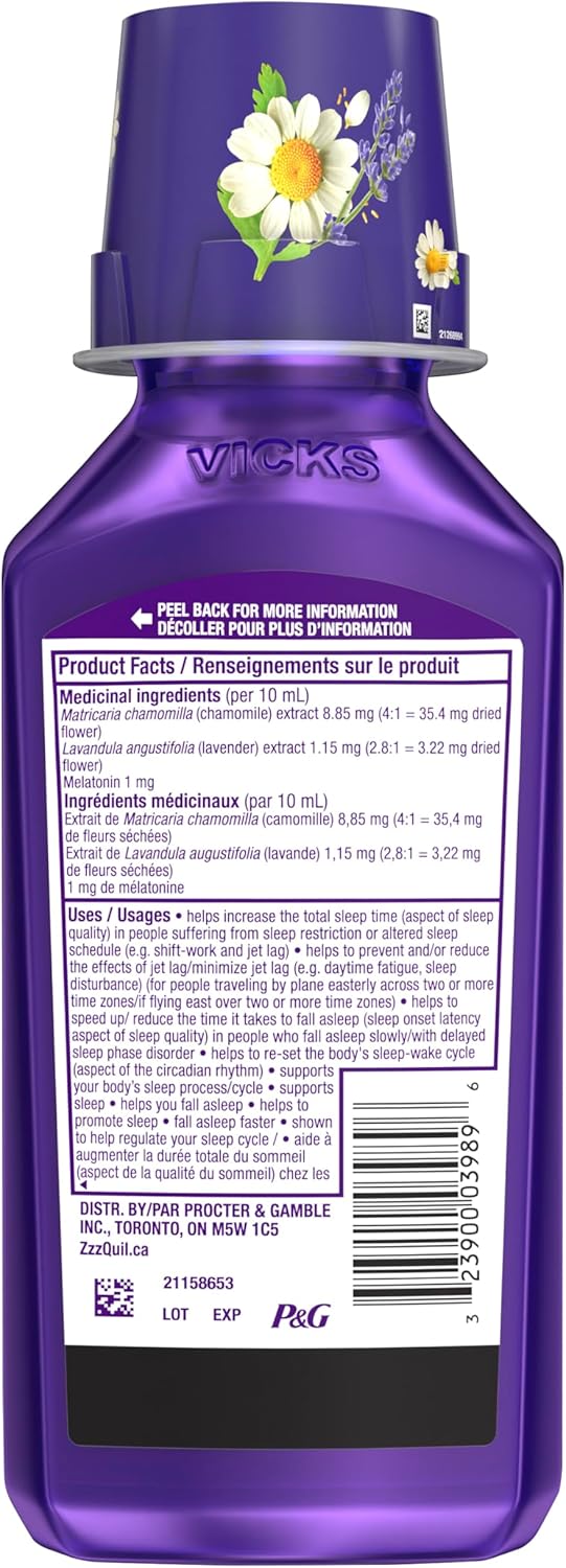 Vicks ZzzQuil Pure Zzzs 褪黑素液體,助眠劑,液體褪黑素 2 毫克,含洋甘菊和薰衣草,快速入睡,成人褪黑素助眠劑,漿果味,354 毫升