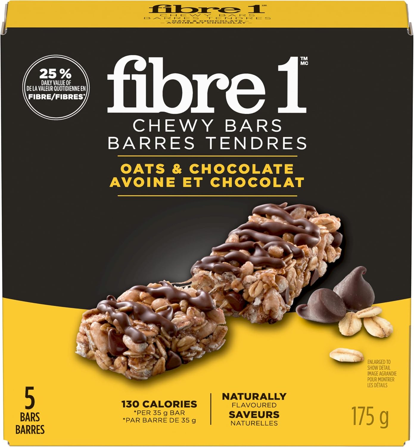FIBRE 1 Oats and Chocolate Chewy Bars, Naturally Flavoured, Pack of 5 Bars, Snack Bars