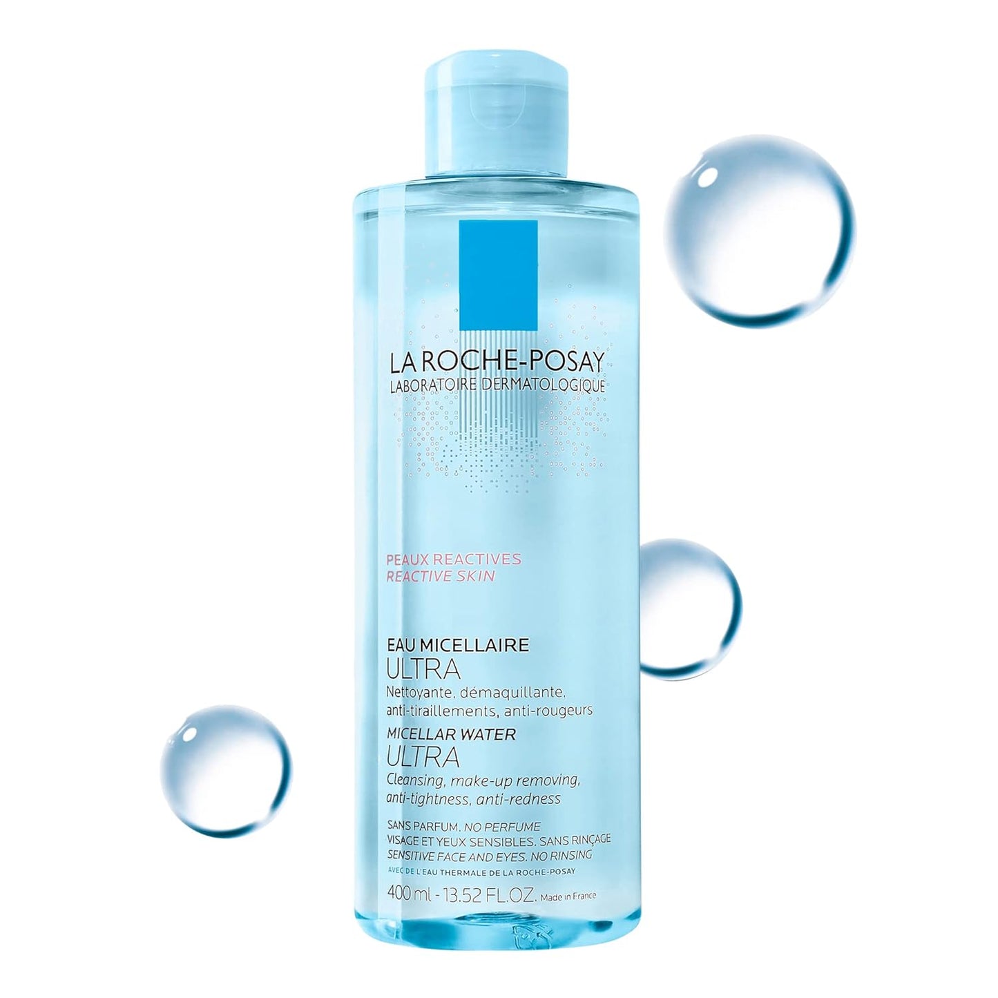 La Roche-Posay MICELLAR WATER for Ultra-Reactive & Sensitive Skin with Glycerin. Cleansing & Makeup Removing for FACE & EYES. Fragrance Free, Alcohol Free, Paraben Free, VALUE SIZE, 400ML