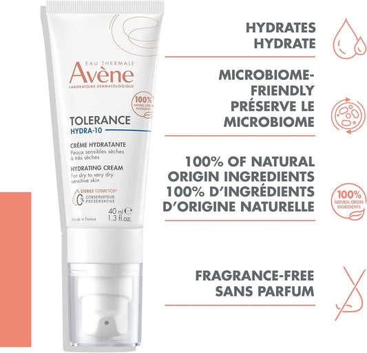 Eau Thermale Avène Tolérance HYDRA-10 Cream, Hydrating Face Moisturizer for dry Sensitive Skin, Fragrance, Paraben-free, replacing Tolérance EXTRÊME, 40 ml