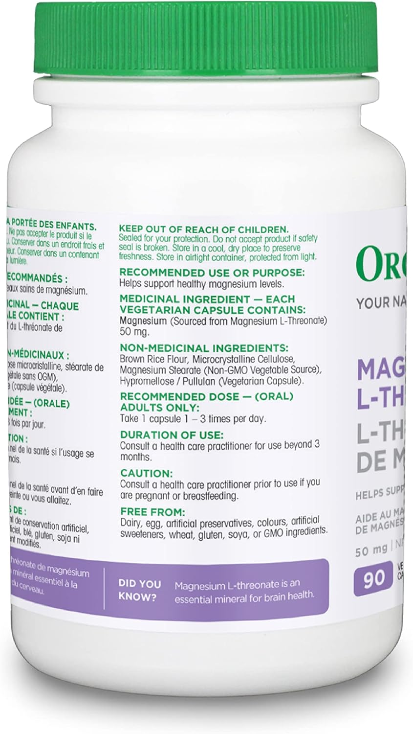 Organika L-蘇糖酸鎂 - 高吸收率,提高鎂含量 - 90粒膠囊