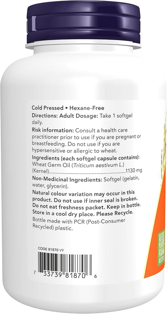 NOW Supplements, Wheat Germ Oil 1,130 mg with Essential Fatty Acids (EFAs), Nutritional Oil, 100 Softgels