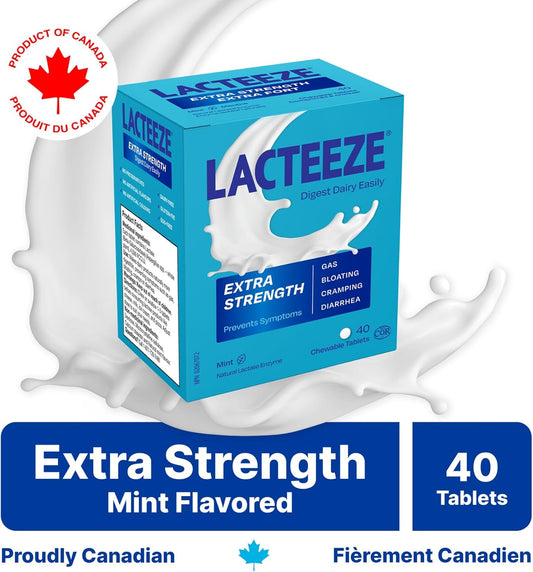 Lacteeze Extra Strength Lactase Enzyme – 40 Chewable Capsules – Fast Relief from Dairy Discomfort, Supports Lactose Digestion