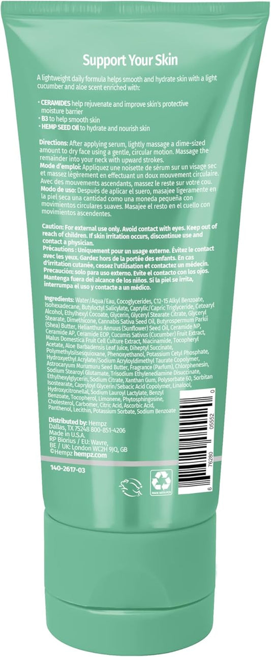 Hempz Cucumber & Aloe Smoothing Day Moisturizer - Hydrating Daily Cream Rich with Minerals, Vitamin C, & Hempseed Oil to Hydrate & Repair Extremely Dry or Sensitive Skin, for Face & Body, 3 Oz