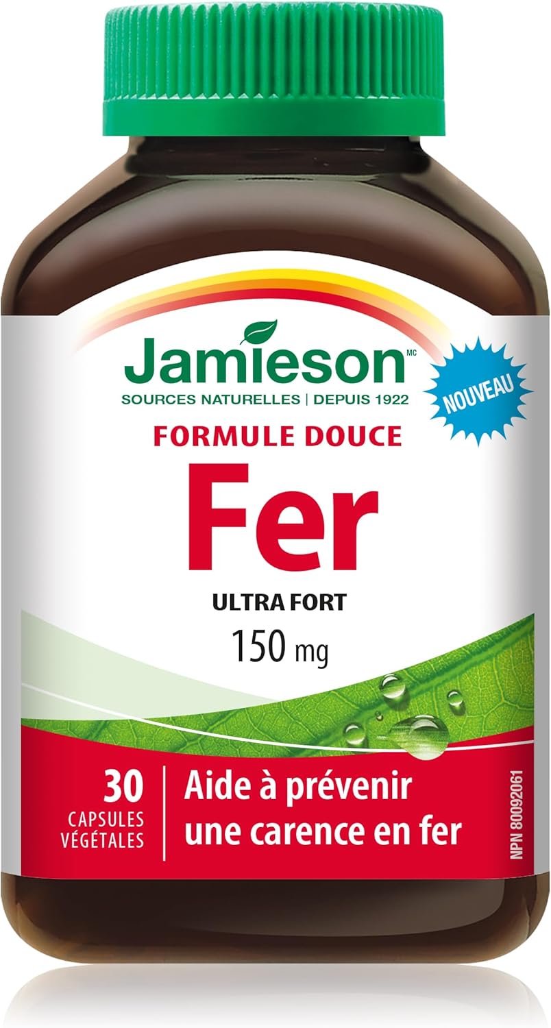 Jamieson 強效補鐵 150 毫克,有助於預防缺鐵,溫和呵護腸胃。非基因改造,無麩質,不含人工色素、香精或防腐劑,150 粒素食膠囊
