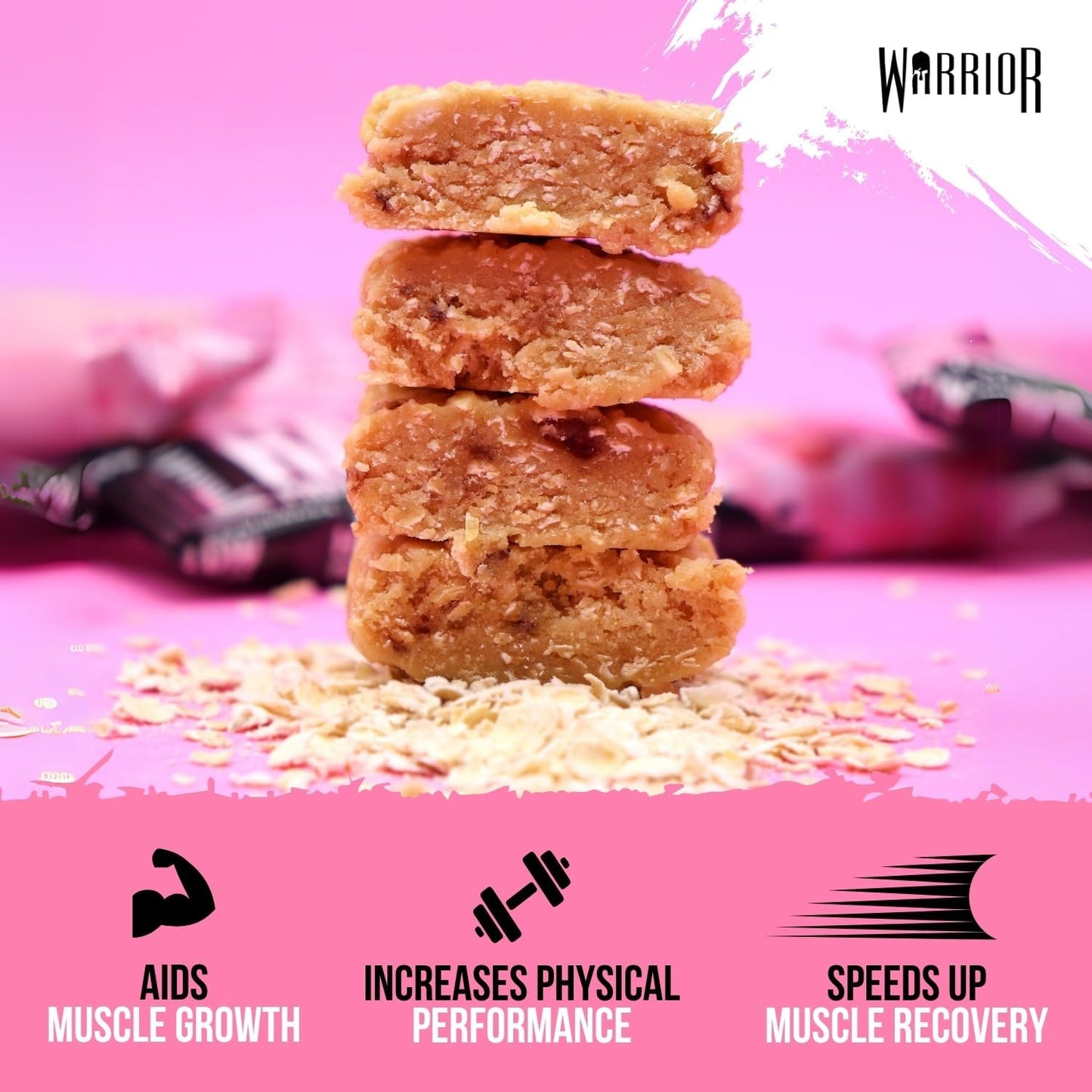 Warrior 生蛋白棒 - 12 x 75 克燕麥棒 - 高纖維、低糖 - 理想的代餐或健康營養能量零食(白巧克力蔓越莓)