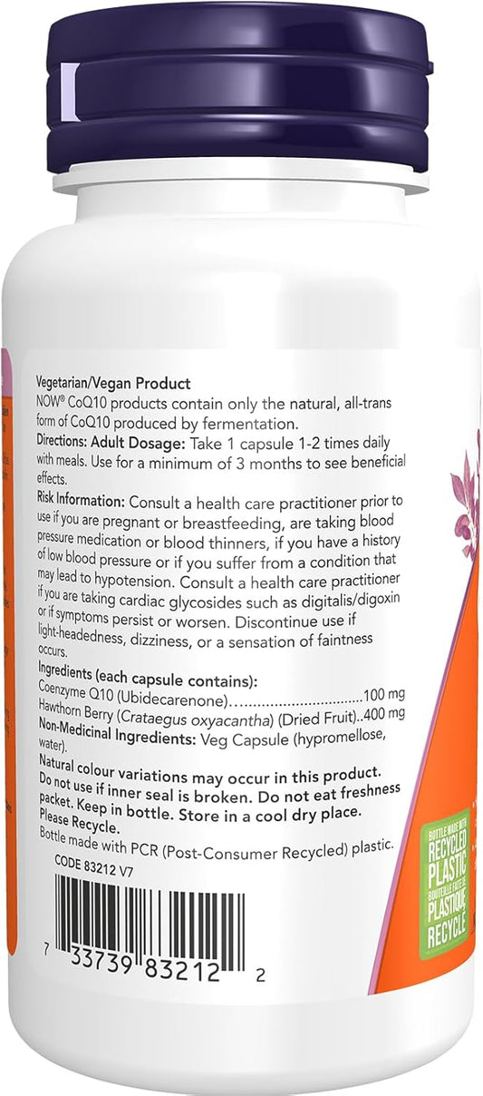 NOW Supplements,輔酶 Q10 100 毫克,添加山楂果,醫藥級,全反式發酵製成,90 粒素食膠囊
