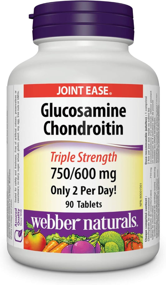 Webber Naturals Glucosamine Chondroitin, Triple Strength, 90 Tablets & Omega 3-6-9 1,200 mg Fish Oil, 180 Clear Enteric No Fishy Aftertaste Softgels, Supports Cardiovascular Health and Brain Function