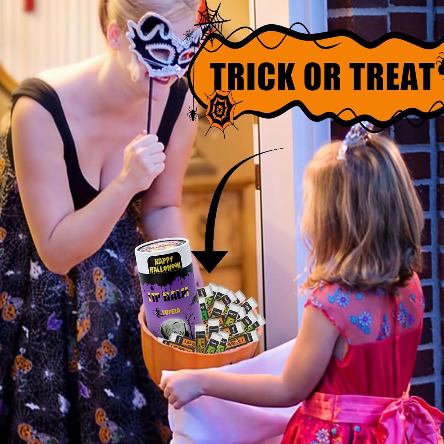 Yopela 76 Pack Halloween Lip Balm in Bulk with Vitamin E and Coconut Oil Lip Care Product - Moisturizing, Soothing, and Repairing Dry and Chapped Lips with 19 Flavors and Party Gift Card