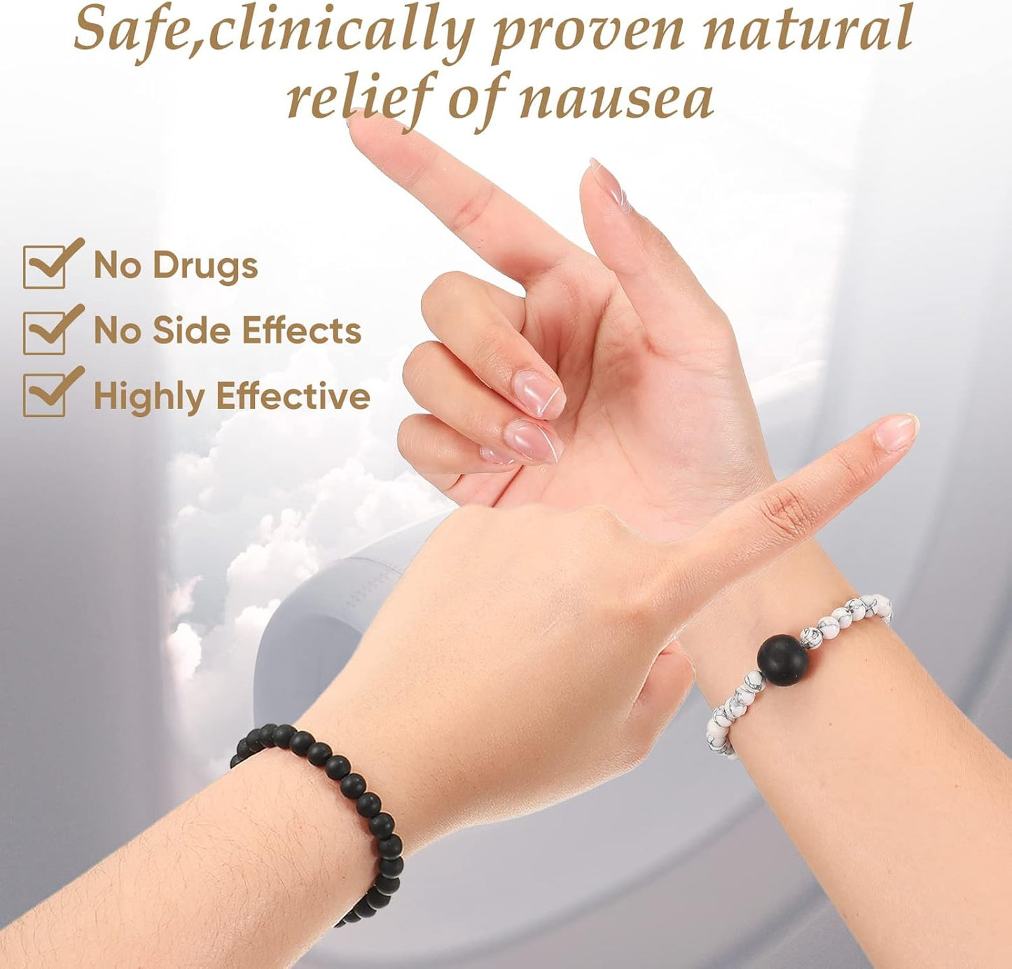Yinkin 2 件套防恶心腕带晕船缓解运动腕带指压手环适用于晕车旅行将珠子推入手腕,有助于缓解眩晕,缓解头晕