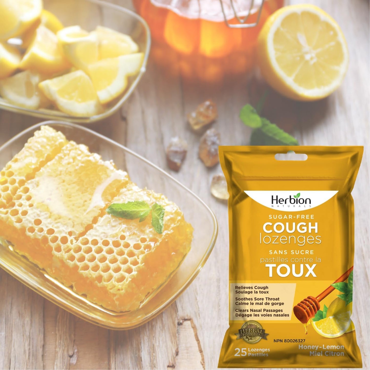 Herbion Naturals 无糖止咳润喉糖,天然蜂蜜柠檬味,25 粒润喉糖,缓解咳嗽和鼻塞,舒缓咽喉痛,适用于成人和 12 岁及以上儿童,1 包